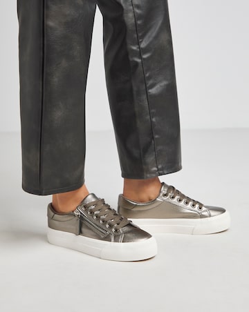 Kate Lace Up Zip Detail Chunky Trainer - Wide Fit (E)