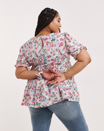 Ditsy Floral Print Tiered Smock Top & Matching Scrunchie