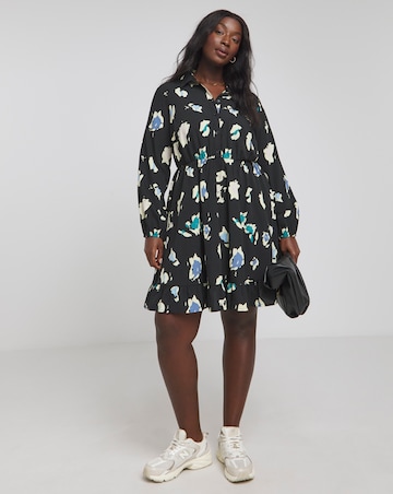 Animal Print Long Sleeve Smock Shirt Dress