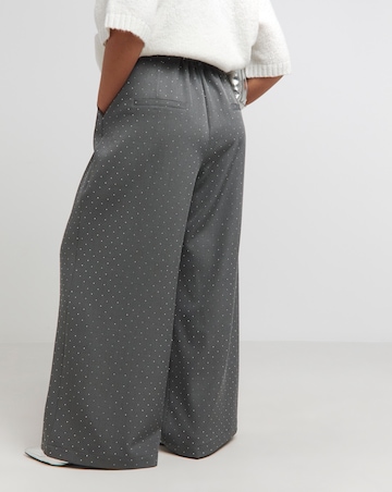 Grey Diamante Wide Leg Tailored Trousers