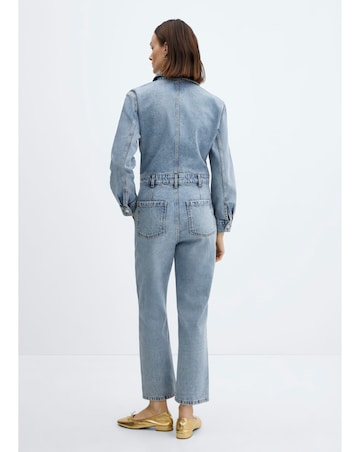 Mango One-Piece Denim Zipper Jumpsuit