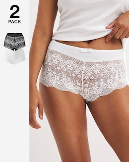 Pretty Secrets (2 Pack) Lottie Lace Briefs Black/White