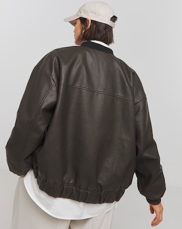 Black Worn Look PU Bomber