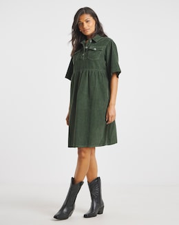 Khaki Cord Boxy Mini Dress