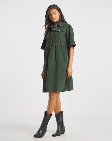 Khaki Cord Boxy Mini Dress