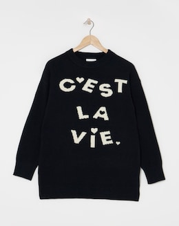 Black Cest La Vie Graphic Longline Jumper
