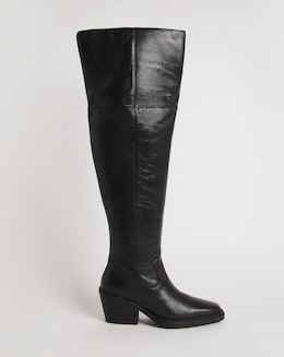 Zena Leather Western Cowboy Over Knee Boots Extra Wide Fit (EEE) Curvy Plus Calf