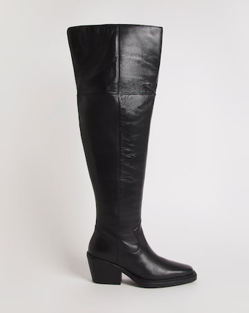 Zena Leather Western Cowboy Over Knee Boots Extra Wide Fit (EEE) Curvy Plus Calf