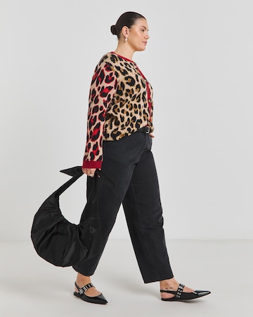 Simply Be Neutral & Red Leopard Jacquard Cardigan