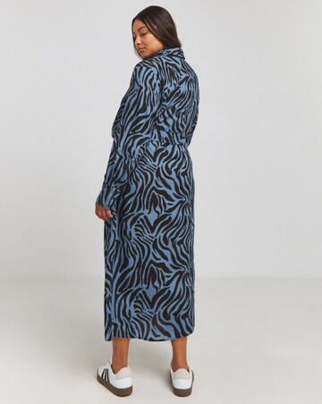 Blue Animal Long Sleeve Button Through Shirt Dress