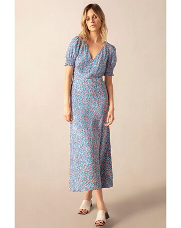 Ro&Zo Ditsy Print Shirred Cuff Midi Dress