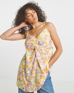 Floral Print Twist Front Cami With Bow Back