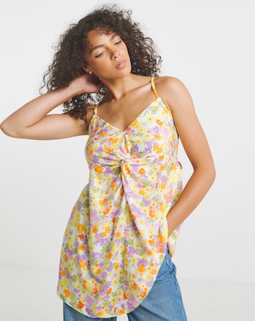 Floral Print Twist Front Cami With Bow Back