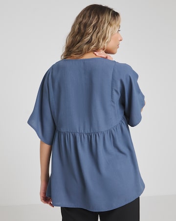 Petrol Blue V Neck Short Sleeve Smock Top