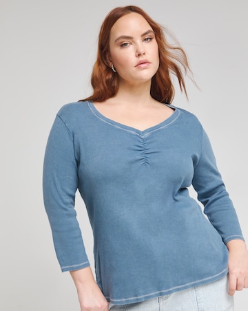 Simply Be Blue Acid Wash V Neck Top