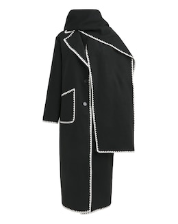 Black Blanket Stitch Maxi Scarf Coat