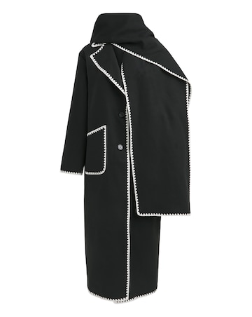 Black Blanket Stitch Maxi Scarf Coat