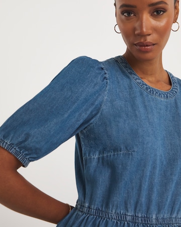 Mid Blue Denim Tiered Midaxi Dress