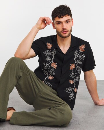 Cuban Collar Embroidery Shirt