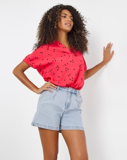 Black Spot Short Sleeve Pocket Front Blouse