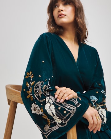 Hope & Ivy Cecile Blue Velvet Embelished Mini Dress