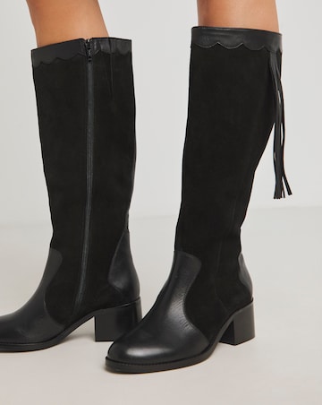 Joe Browns Black Suede Knee High Boot -Wide Fit (E) & Standard Calf