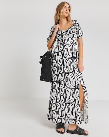 Ruched Front Linen Mix Maxi Dress