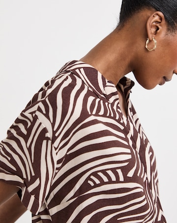 Linen Mix Collared Short Sleeve Tunic Dress