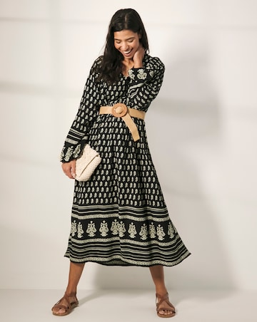 Border Print Batwing Smock Maxi Dress