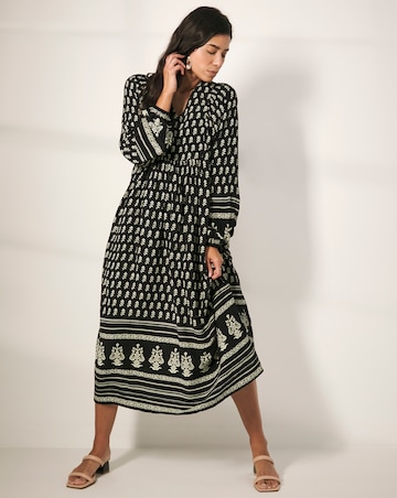 Border Print Batwing Smock Maxi Dress