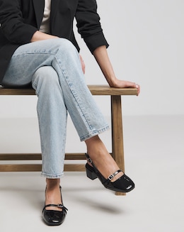 Heavenly Soles Analise Block Heel Slingback Mary Jane - Wide Fit (E)