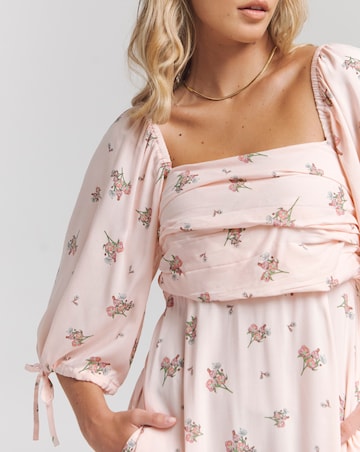 Pink Print Soft Volume Midi Dress