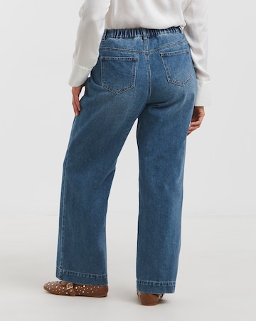 Simply Be Mid Wash Front Pocket Detail Slim Wide Jeans