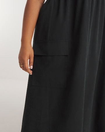 Black Cargo Utility Midi Dress