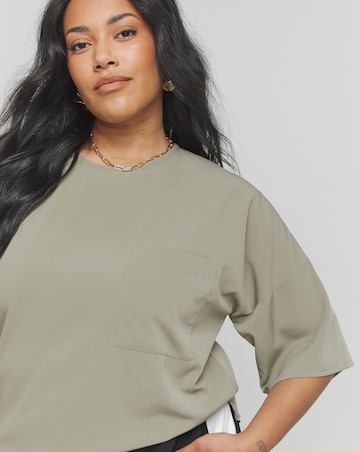Khaki Pocket Drop Shoulder Boxy Blouse