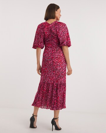 Whistles Leopard Puff Sleeve Midi Dress
