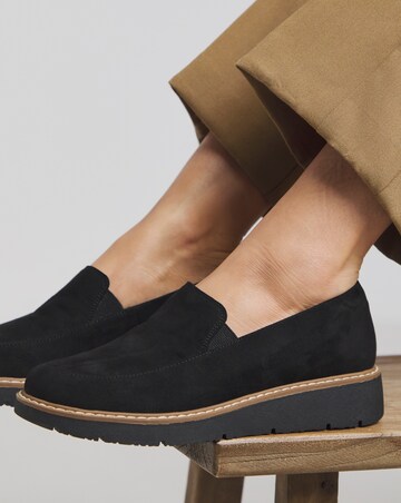 Heavenly Soles Rylee Low Wedge Slipper Cut Plain Loafer - Wide Fit (E)