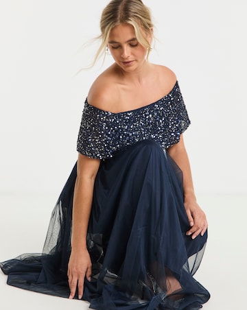 Maya Bardot Sequin Embellishment Tulle Maxi Dress
