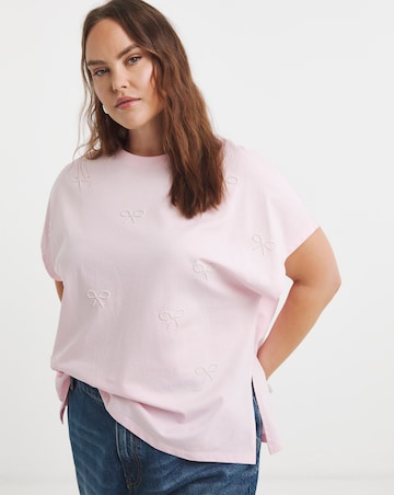 Simply Be Pink Pearl Bow Trim T-Shirt