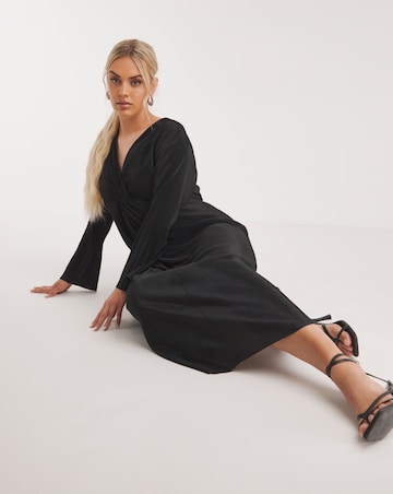 Twist Front Plisse Midi Dress