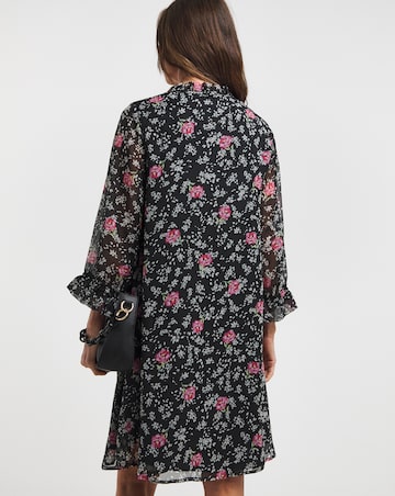 Floral Tie Neck Trapeze Dress