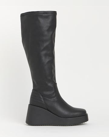 Pax Wedge Knee High Boots Quilting Detail - Wide Fit (E) & Curvy Calf
