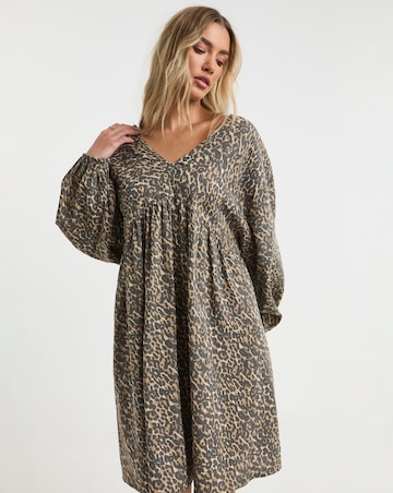 Simply Be Animal Linen Blend Smock Dress