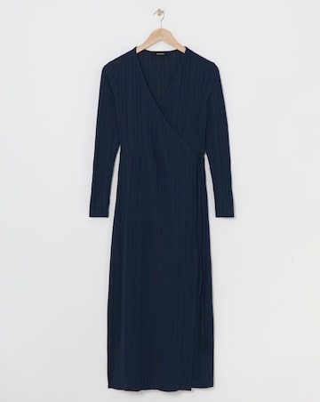 Navy Cosy Rib Wrap Midi Dress