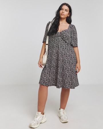 Ditsy Print Supersoft Knot Front Skater Dress