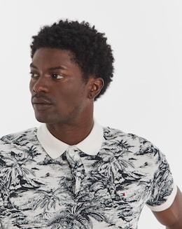 Tommy Hilfiger Printed Linen Mix Polo - Navy