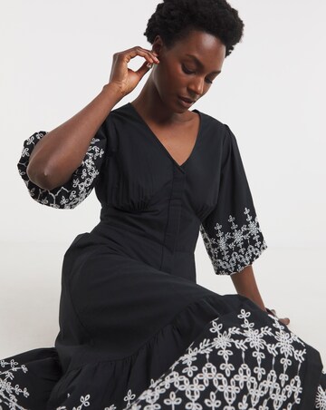 Broderie Button Through Tea Dress With Shirred Back Dress