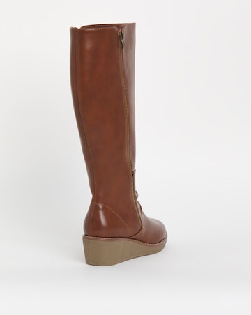 Cushion Walk Wedged Crepe Sole Knee High Boot EEE Fit Curvy Calf