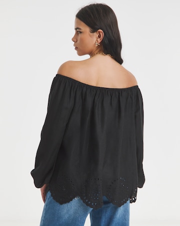 Black Cutwork Linen Blend Bardot