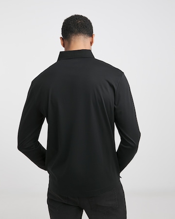 BOSS Long Sleeve Black Metal Badge Polo